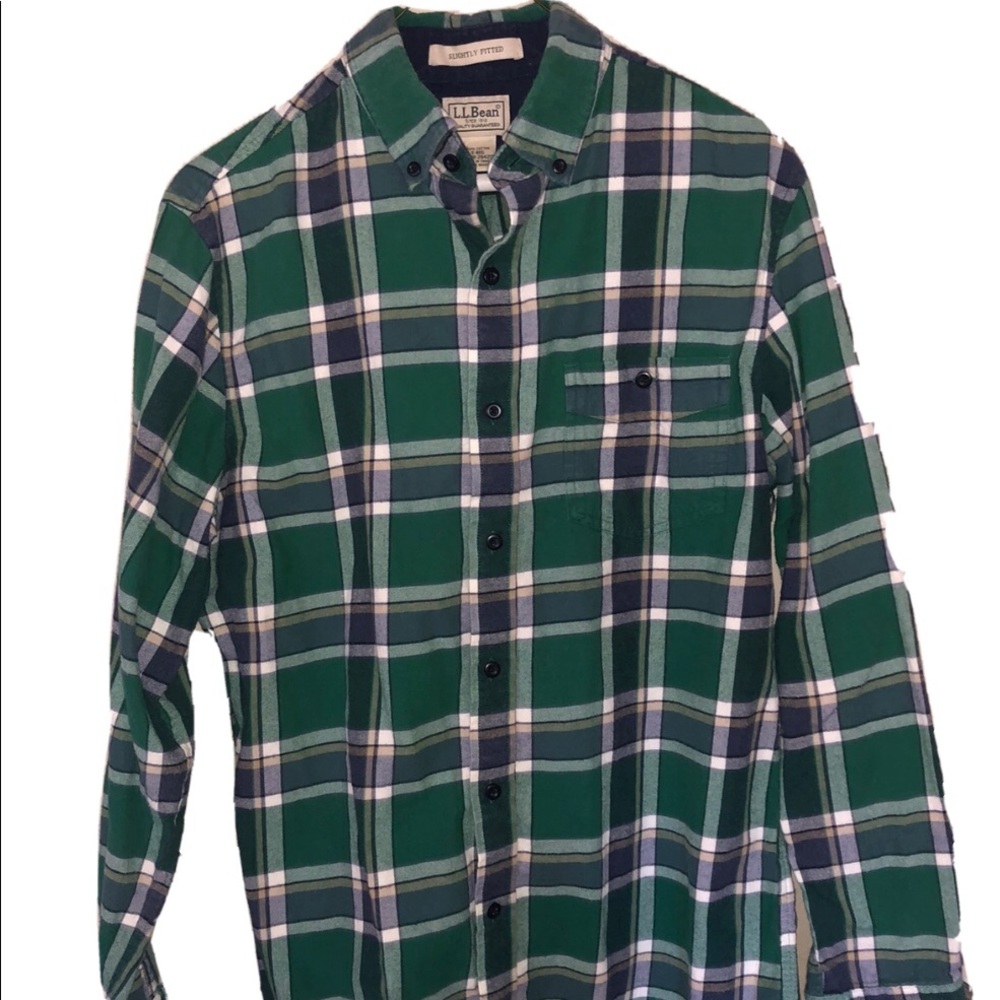 L.L. Bean VTG Northwoods Green Blue Plaid Button Down Flannel Shirt Size SM-Reg